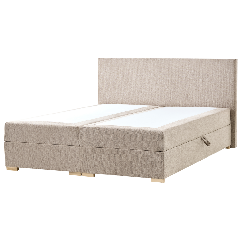 Letto matrimoniale con contenitore sollevabile in tessuto tortora 160 x 200 cm con testiera stile moderno