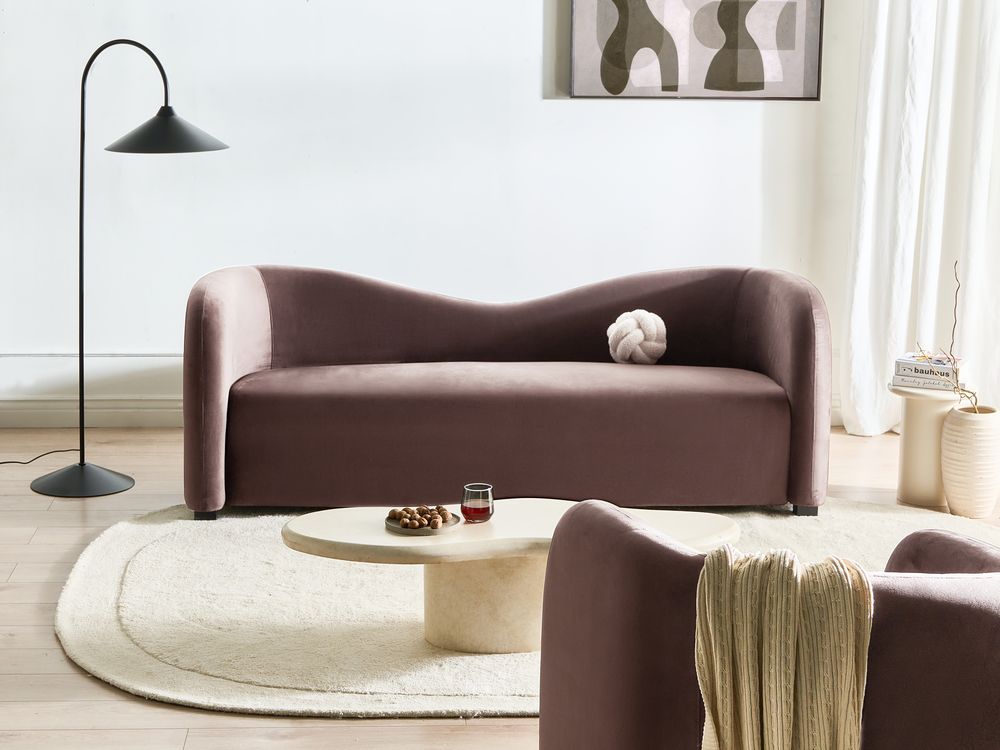 Divano a 3 posti in velluto marrone stile moderno contemporaneo curvo soggiorno