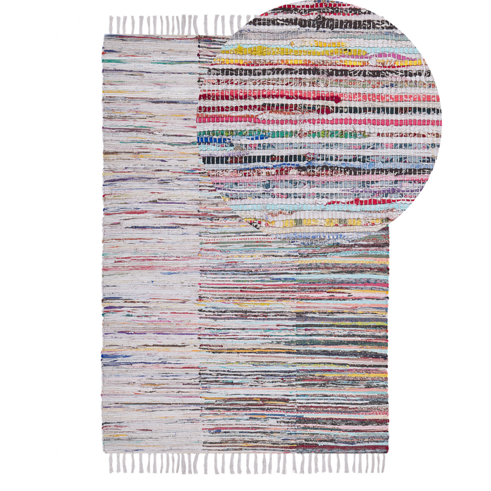 Tappeto tappetino Rag Strisce Multicolore Cotone 140 x 200 cm Rettangolare Intrecciato a Mano