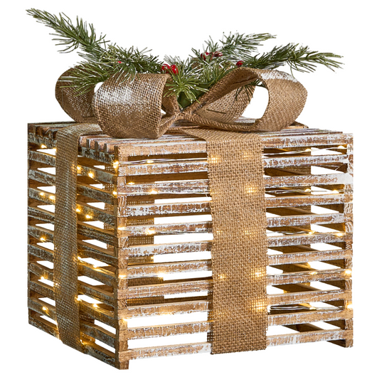 Set di 3 decorazioni natalizie in legno di abete marrone con luci LED Regali di Natale fatti a mano Tradizionali