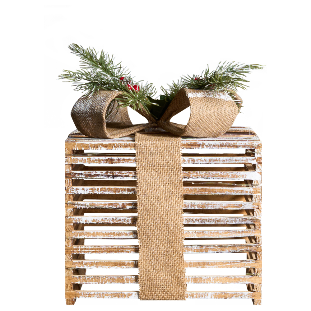 Set di 3 decorazioni natalizie in legno di abete marrone con luci LED Regali di Natale fatti a mano Tradizionali