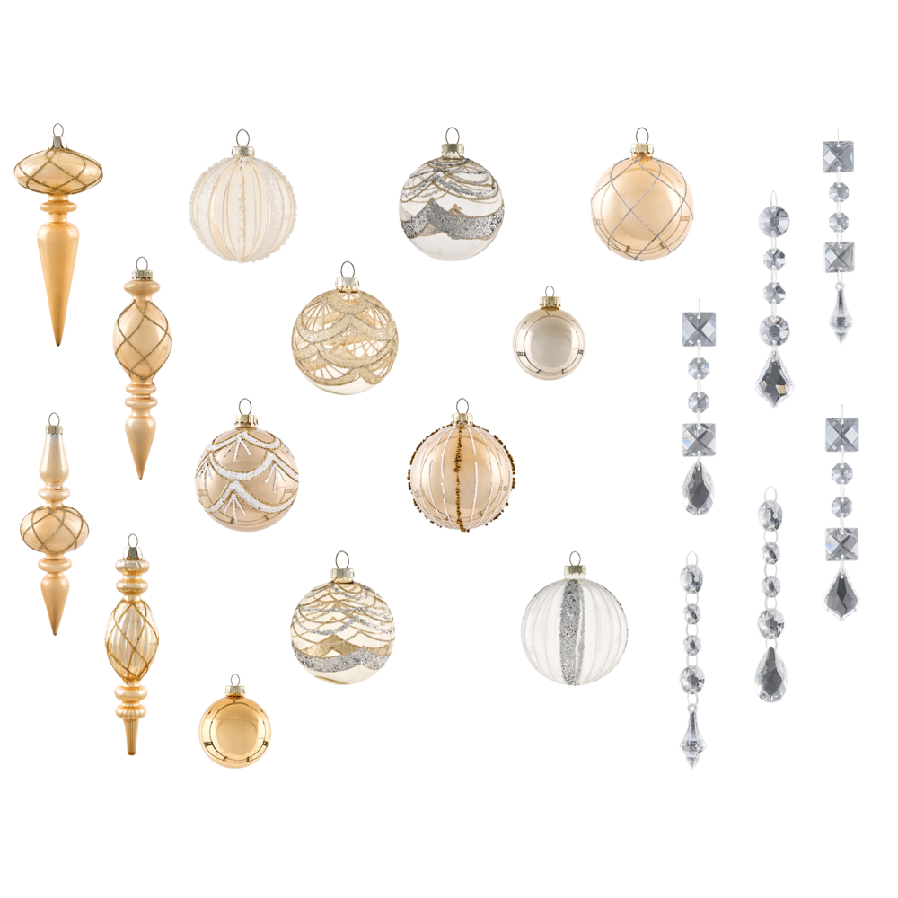 Set di 35 palline di Natale in vetro dorato da appendere all'albero di Natale in stile tradizionale