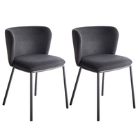 Set di 2 sedie da pranzo in poliestere nero Rivestimenti in metallo nero Gambe senza braccioli Schienale curvo Design moderno e contemporaneo