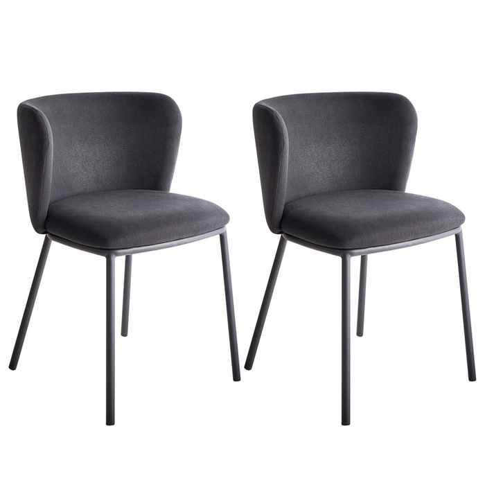Set di 2 sedie da pranzo in poliestere nero Rivestimenti in metallo nero Gambe senza braccioli Schienale curvo Design moderno e contemporaneo