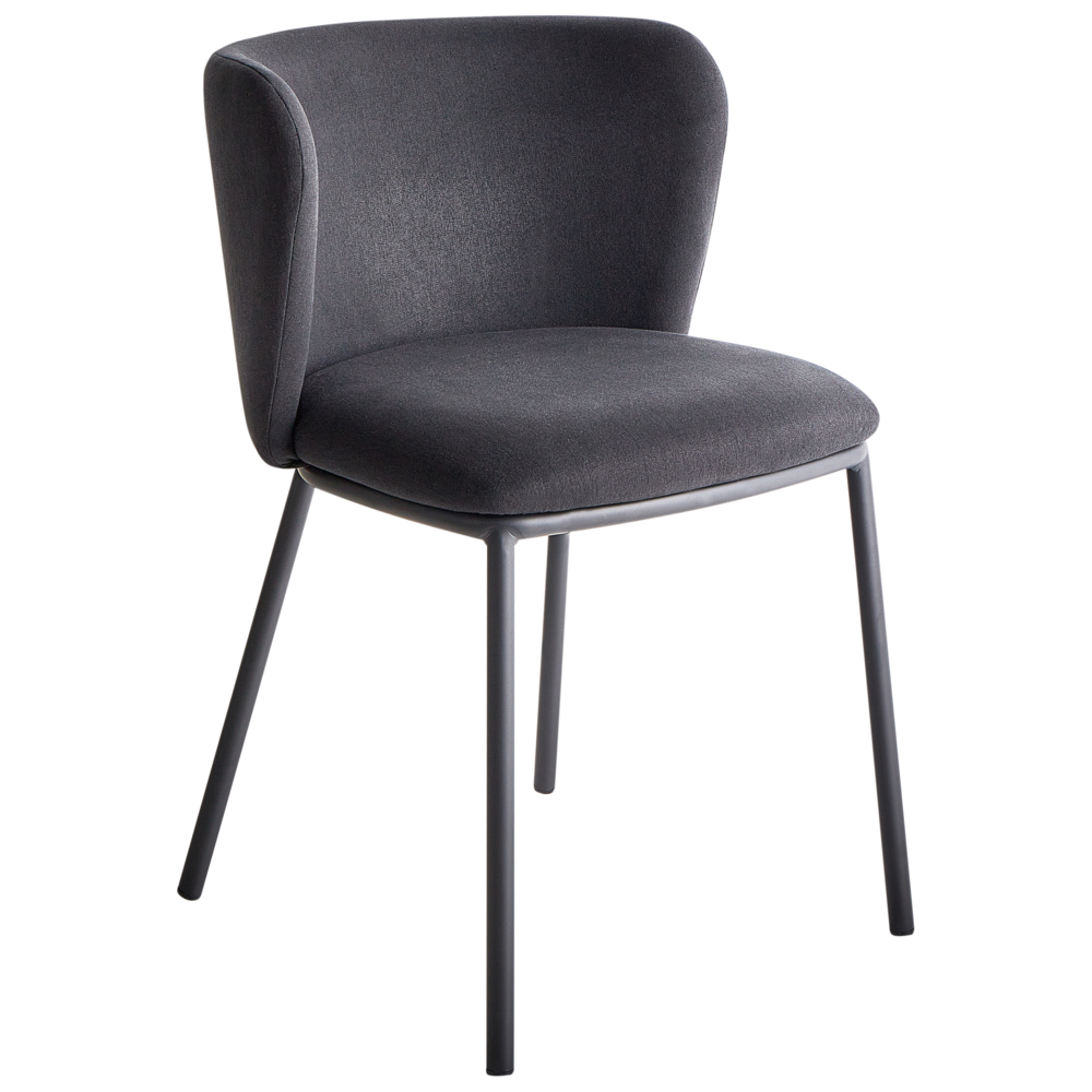 Set di 2 sedie da pranzo in poliestere nero Rivestimenti in metallo nero Gambe senza braccioli Schienale curvo Design moderno e contemporaneo