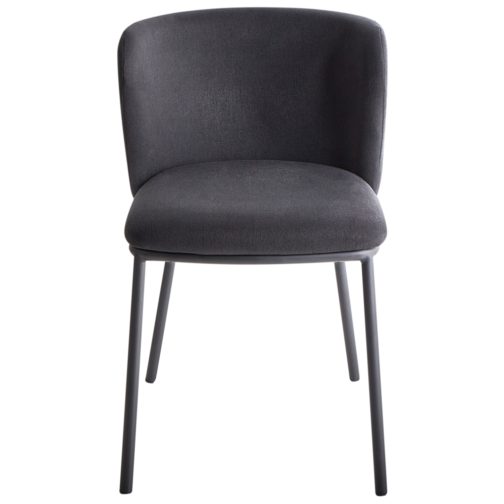 Set di 2 sedie da pranzo in poliestere nero Rivestimenti in metallo nero Gambe senza braccioli Schienale curvo Design moderno e contemporaneo