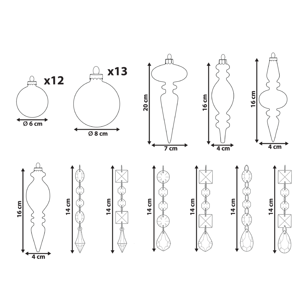 Set di 35 palline di Natale in vetro dorato da appendere all'albero di Natale in stile tradizionale