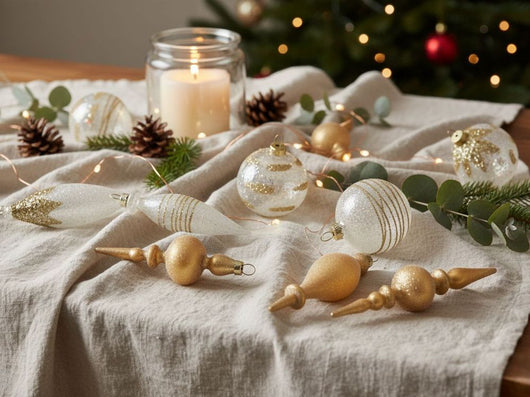 Set di 25 palline di Natale in vetro da appendere all'albero di Natale in stile tradizionale glamour trasparente e dorato