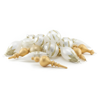 Set di 25 palline di Natale in vetro da appendere all'albero di Natale in stile tradizionale glamour trasparente e dorato