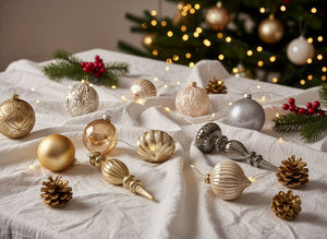 Set di 24 palline di Natale in vetro da appendere all'albero di Natale in stile tradizionale glamour color oro rosa
