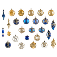 Set di 35 palline di Natale in vetro blu e oro da appendere all'albero di Natale in stile tradizionale Palline di Natale Albero di Natale