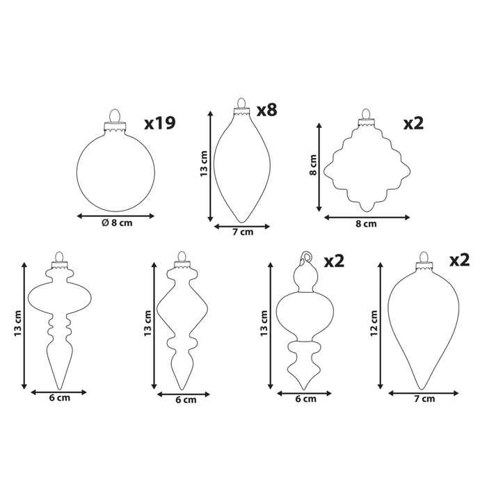 Set di 35 palline di Natale in vetro grigio da appendere all'albero di Natale in stile in stile tradizionale glamour