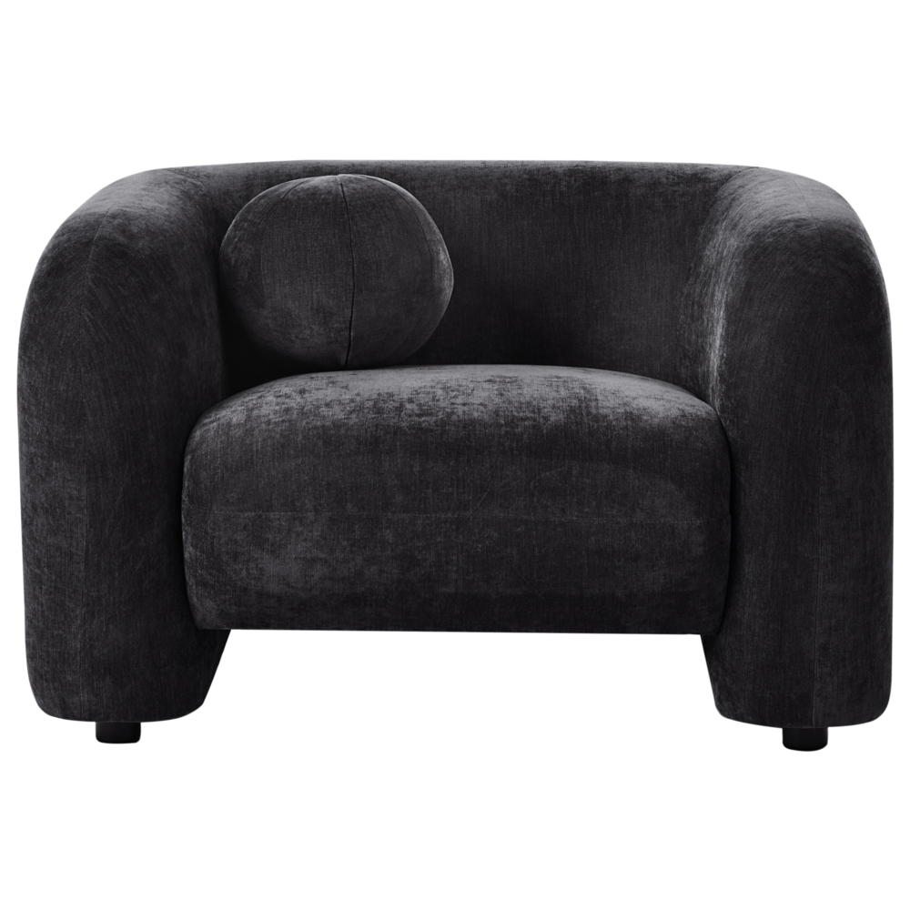 Poltrona in velluto tessuto nero con cuscino rotondo stile glamour retrò soggiorno