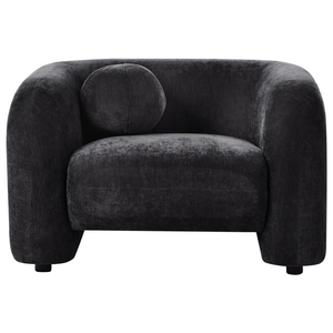 Poltrona in velluto tessuto nero con cuscino rotondo stile glamour retrò soggiorno