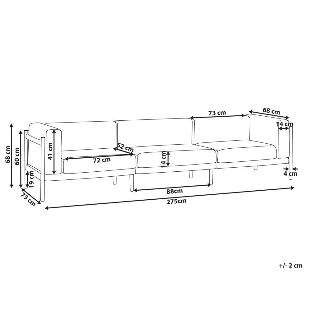 Divano da giardino a 3 posti beige Struttura sintetica per esterni con cuscini Stile moderno
