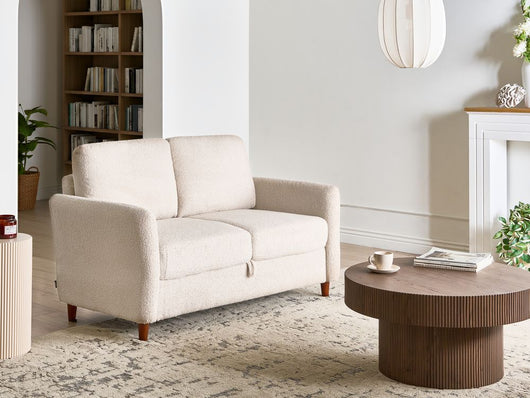 Divano a 2 posti rivestito in velluto a coste con poggiabraccia beige chiaro stile moderno soggiorno