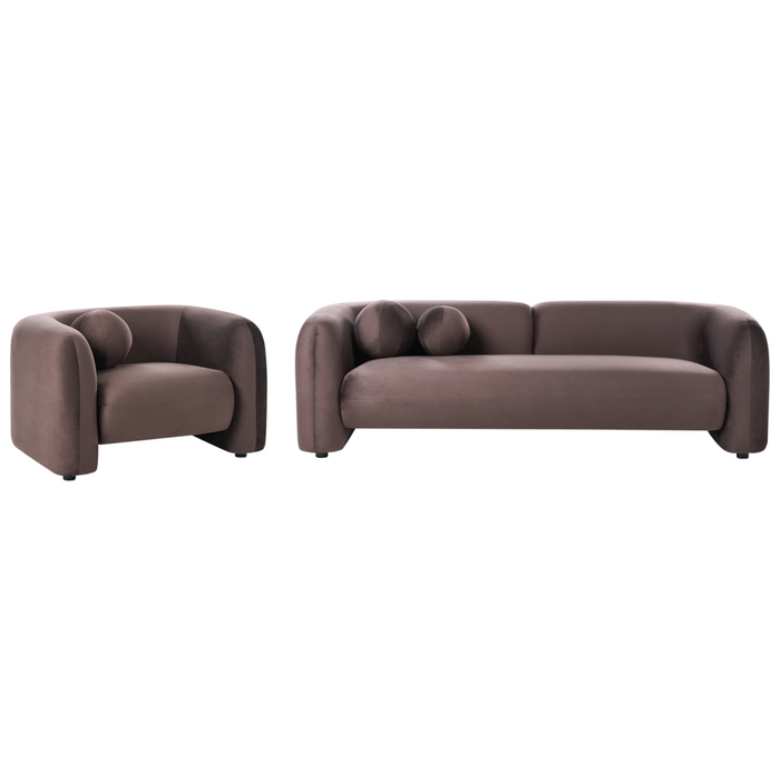 Set da salotto a 4 posti in velluto marrone scuro Poltrona con cuscini extra Stile retrò glamour Art Déco