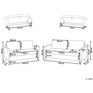 Set da salotto costituito da divani da 2 e 3 posti rivestito in tessuto con braccioli beige chiaro stile moderno