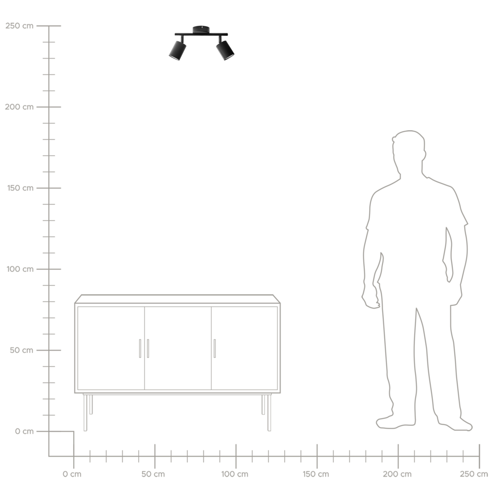 Paralume in metallo nero per faretto a 2 luci in stile industriale