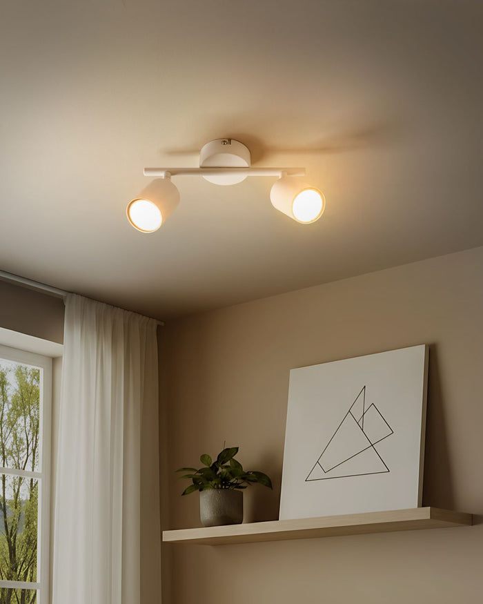 Paralume in metallo bianco per faretto a 2 luci in stile industriale