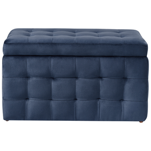 Pouf Cassapanca Imbottito in Velluto Blu Scuro Stile Chesterfield