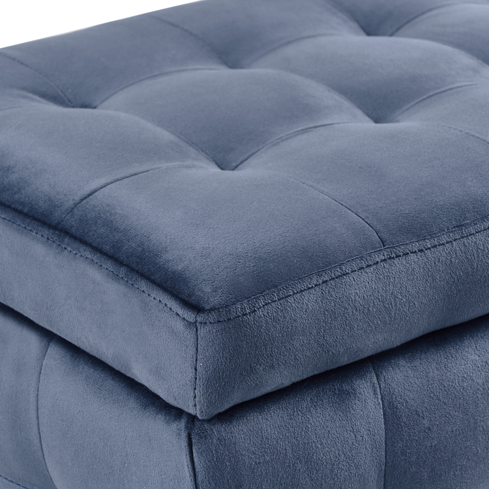 Pouf Cassapanca Imbottito in Velluto Blu Scuro Stile Chesterfield
