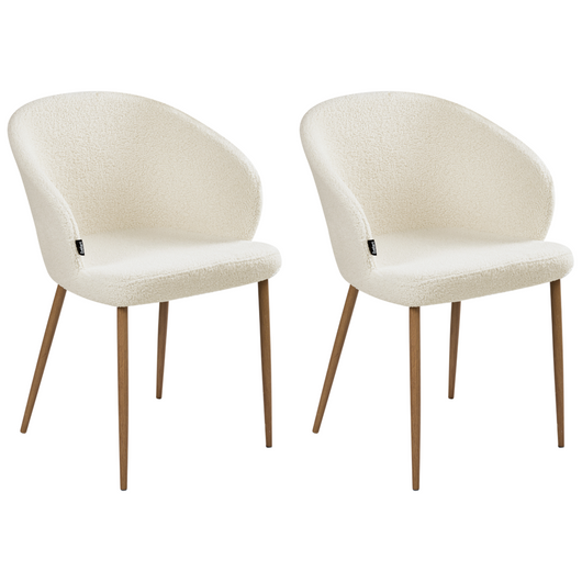 Set di 2 sedie da pranzo rivestite in bouclé bianco sporco con gambe effetto legno in stile retrò per il soggiorno