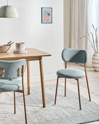 Set di 2 sedie da pranzo con seduta in poliestere verde menta e gambe in metallo senza braccioli per sala da pranzo e cucina