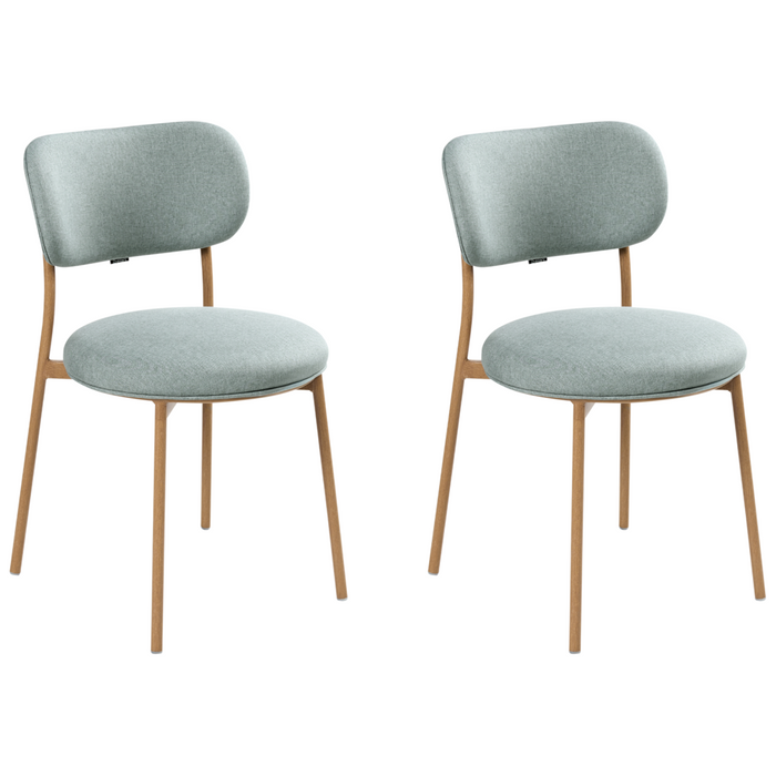 Set di 2 sedie da pranzo con seduta in poliestere verde menta e gambe in metallo senza braccioli per sala da pranzo e cucina