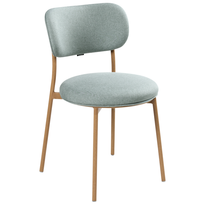 Set di 2 sedie da pranzo con seduta in poliestere verde menta e gambe in metallo senza braccioli per sala da pranzo e cucina