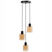 Lampada a sospensione a 3 luci con paralume in vetro e base in metallo nero e beige stile moderno