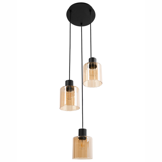 Lampada a sospensione a 3 luci con paralume in vetro e base in metallo nero e beige stile moderno
