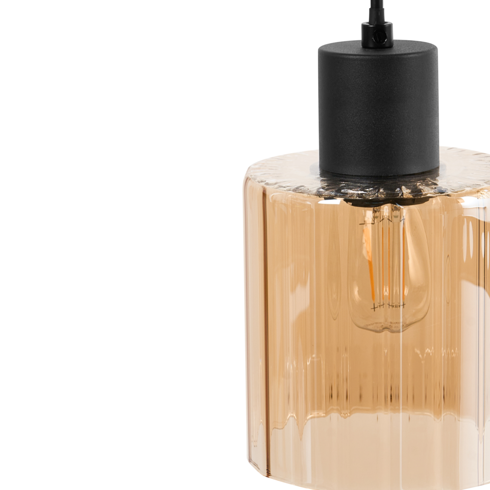 Lampada a sospensione a 3 luci con paralume in vetro e base in metallo nero e beige stile moderno