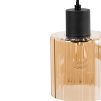 Lampada a sospensione a 3 luci con paralume in vetro e base in metallo nero e beige stile moderno