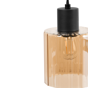 Lampada a sospensione a 3 luci con paralume in vetro e base in metallo nero e beige stile moderno