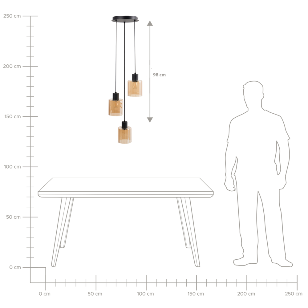 Lampada a sospensione a 3 luci con paralume in vetro e base in metallo nero e beige stile moderno