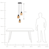 Lampada a sospensione a 3 luci con paralume in vetro e base in metallo nero e beige stile moderno