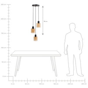 Lampada a sospensione a 3 luci con paralume in vetro e base in metallo nero e beige stile moderno