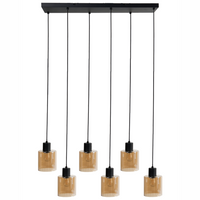 Lampada a sospensione a 6 luci con paralume in vetro e base in metallo nero e beige stile moderno