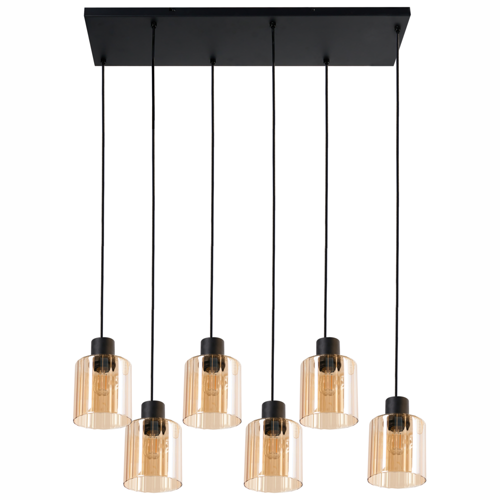 Lampada a sospensione a 6 luci con paralume in vetro e base in metallo nero e beige stile moderno