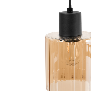 Lampada a sospensione a 6 luci con paralume in vetro e base in metallo nero e beige stile moderno