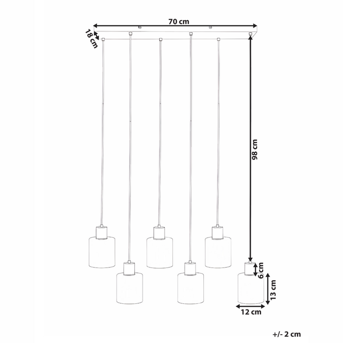Lampada a sospensione a 6 luci con paralume in vetro e base in metallo nero e beige stile moderno