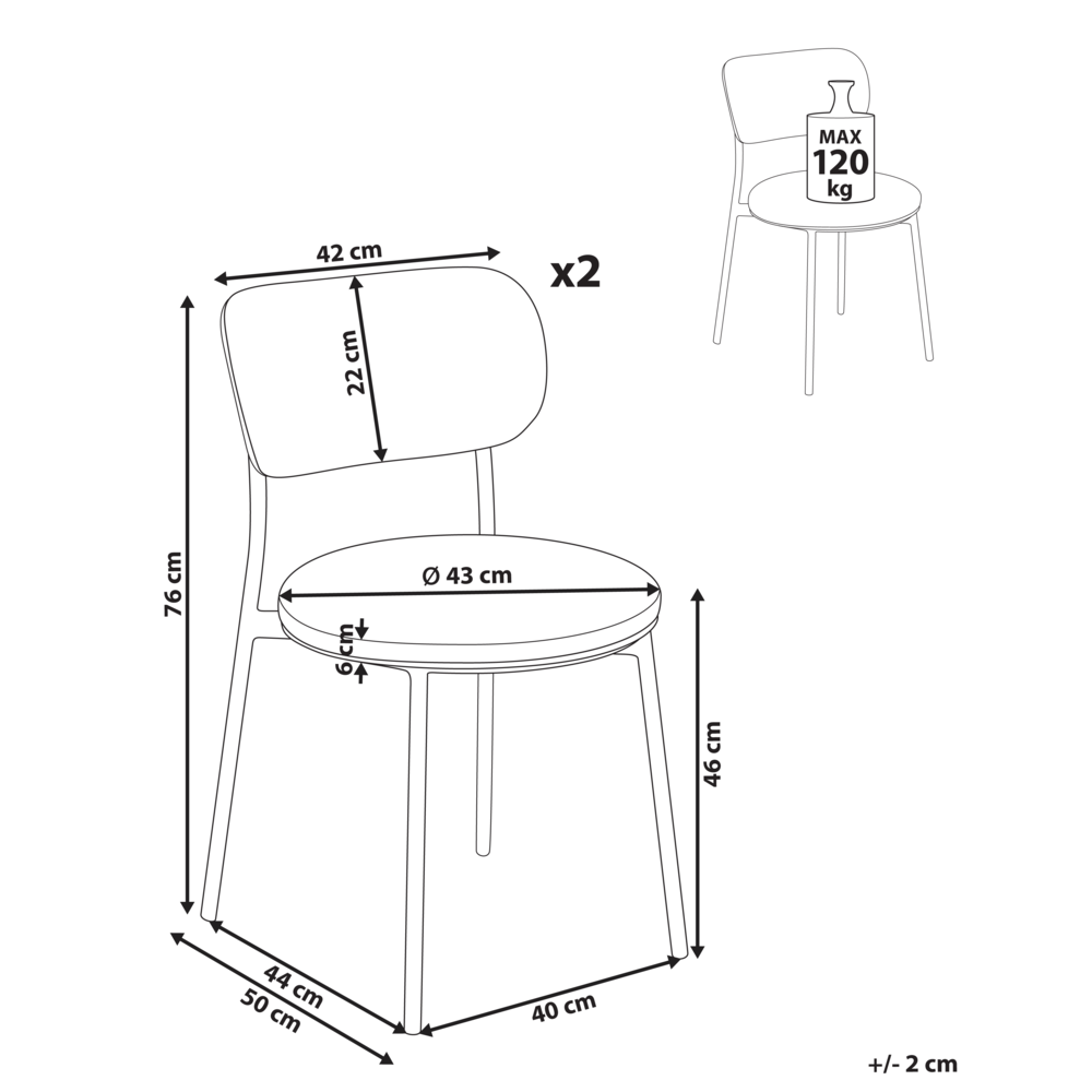 Set di 2 sedie da pranzo con seduta in poliestere verde menta e gambe in metallo senza braccioli per sala da pranzo e cucina