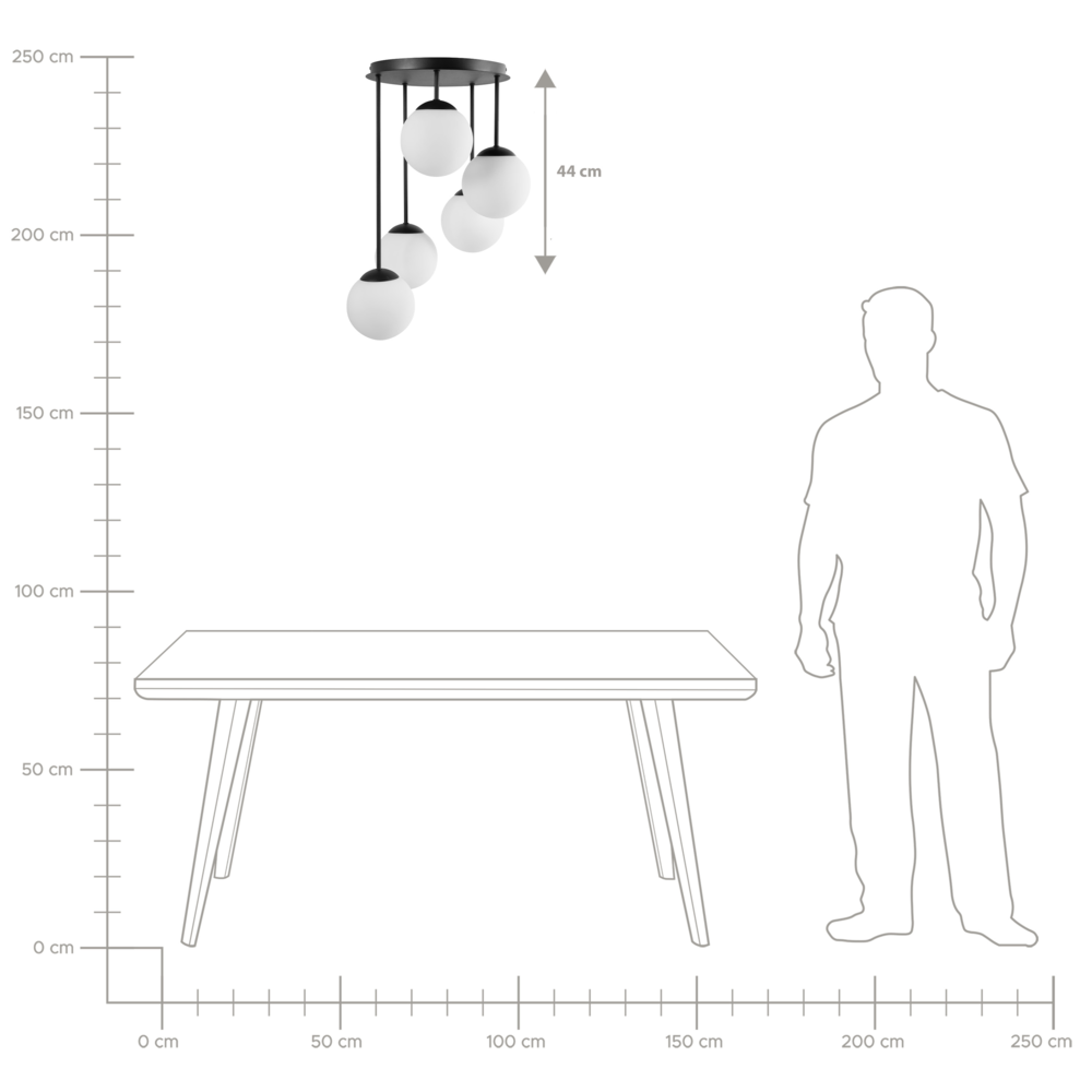 Lampadario a 5 luci con paralume in metallo nero stile moderno