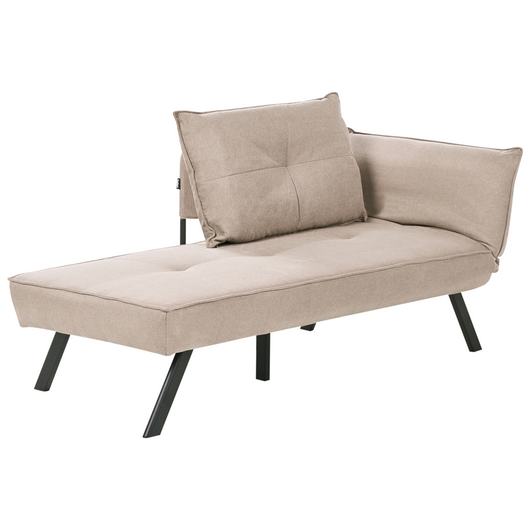 Chaise longue destra in tessuto tortora con schienale regolabile e funzione letto con cuscino idrorepellente