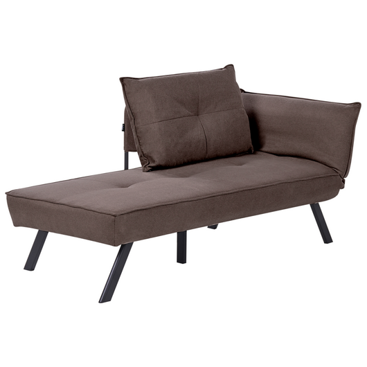 Chaise longue destra in tessuto marrone con schienale regolabile e funzione letto con cuscino idrorepellente