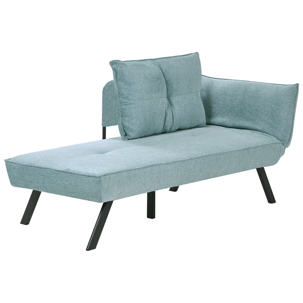 Chaise longue destra in tessuto azzurro con schienale regolabile e funzione letto con cuscino idrorepellente