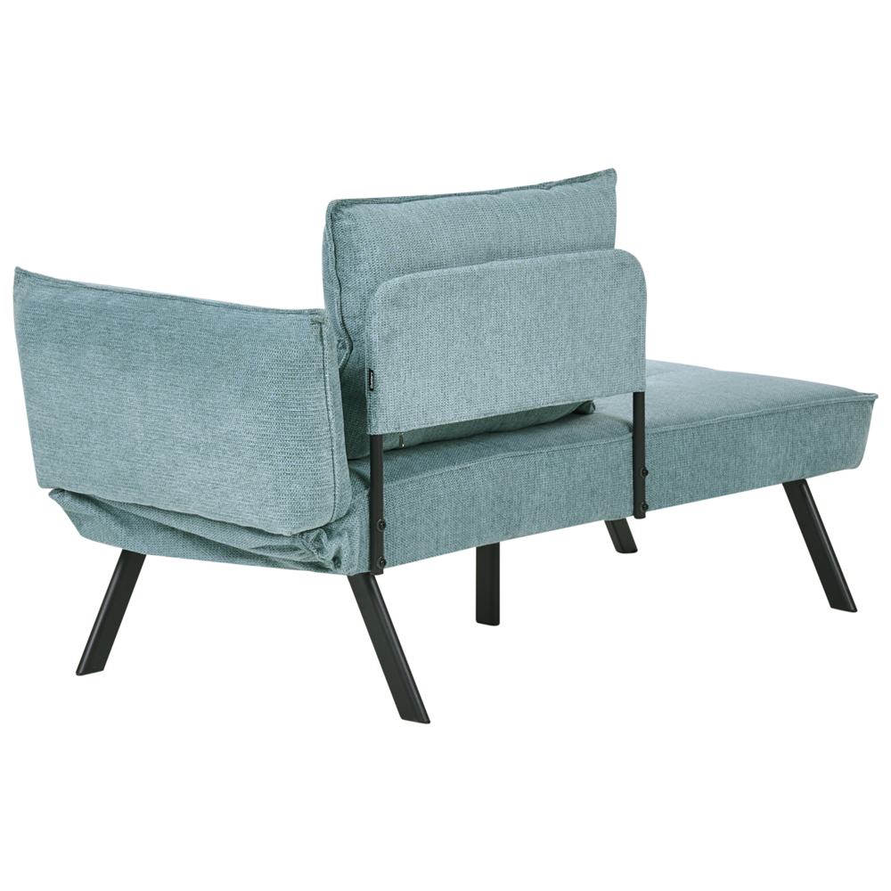 Chaise longue destra in tessuto azzurro con schienale regolabile e funzione letto con cuscino idrorepellente