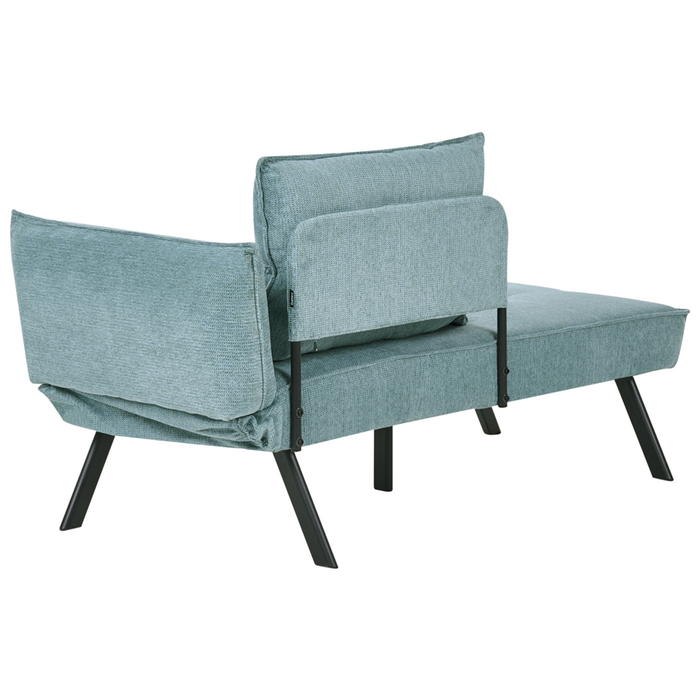 Chaise longue destra in tessuto azzurro con schienale regolabile e funzione letto con cuscino idrorepellente