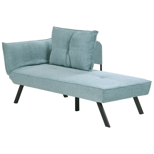 Chaise longue sinistra in tessuto azzurro con schienale regolabile e funzione letto con cuscino idrorepellente